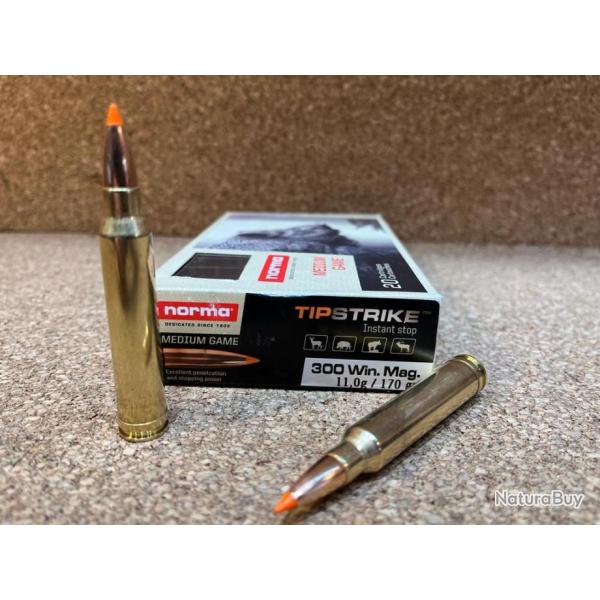LOT DE 5 BOITES DE MUNITIONS NORMA 300 WINCHESTER MAGNUM TIPSTRIKE 11GR