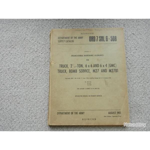 department of the army US-catalogue pi�ces d�tach�es pour v�hicule GMC - ao�t 1951