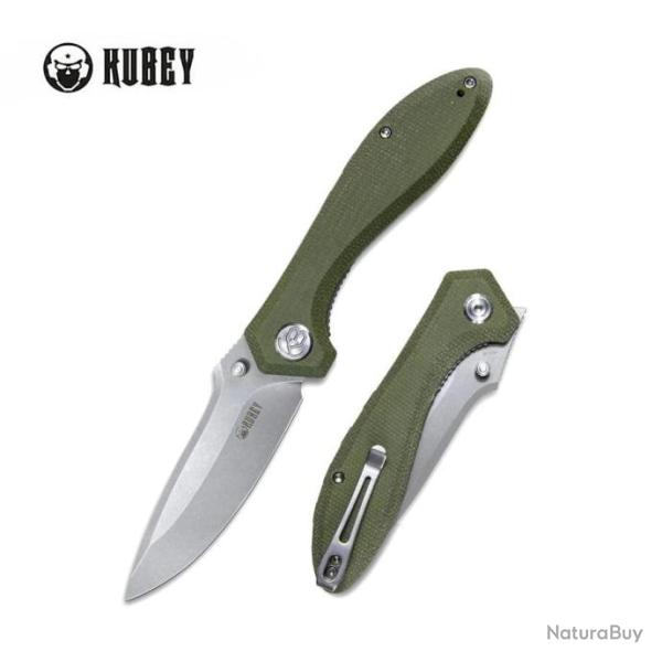 Couteau Kubey Ruckus OD Green Manche Micarta Lame Acier AUS-10 IKBS Linerlock Clip KUB314E