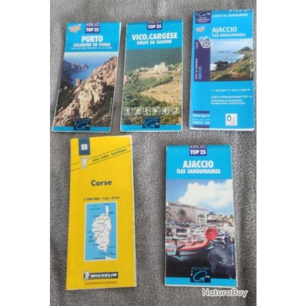 Lot 5 cartes IGN r�gion Corse randonn�e et routes