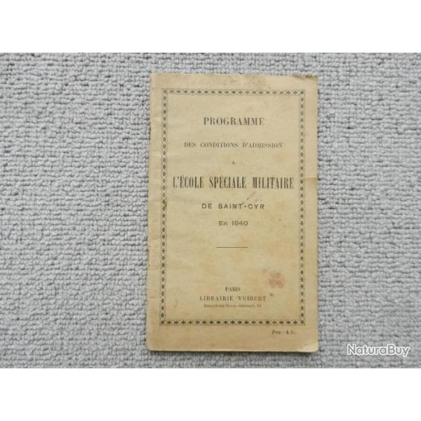 rare programme des conditions d'admission  l'cole spciale militaire de Saint Cyr en 1940