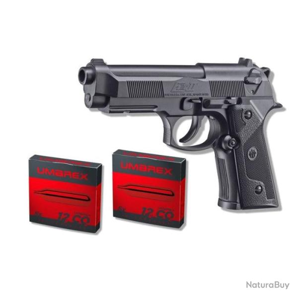 Pack Beretta Elite II co2 Cal BB/4.5 mm + Laser, fourreau et co2 BB/4 - BB/4.5 mm