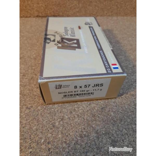 1 BOITE DE MUNITION SOLOGNE 8X57JRS NOSLER BT 180GR