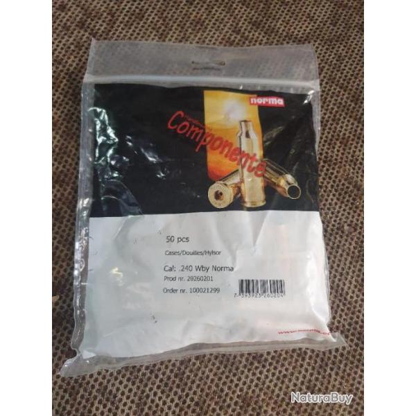 pack de 50 douilles neuves NORMA de calibre 240 WEATHERBY MAGNUM