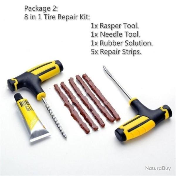 Kit de r�paration de pneus tubeless auto/moto 8 pi�ces