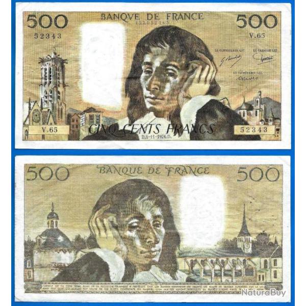 France 500 Francs 1976 Serie V Grand Billet Pascal Franc