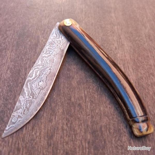 Joli Couteau ARTISANAL CAPUCIN DAMAS 2 CLOUS Manche en corne