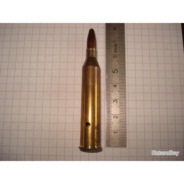 une cartouche de 6x62R Fr�res ogivedemi blind�e, neutralis�e, perc�e, percut�e, attention � nettoyer