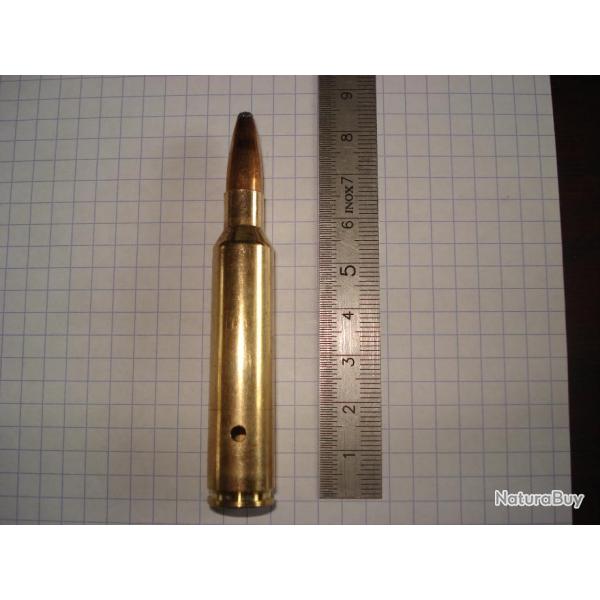 une cartouche de 300 blaser magnum, marque norma, ogive demi blind�e, neutralis�e, perc�e, percut�e
