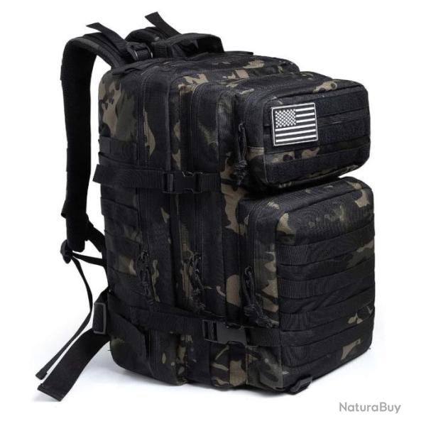 Sac  Dos Militaire Chasse Pche Tactique 45L Grande Capacit Trekking Randonne Camouflage Noir