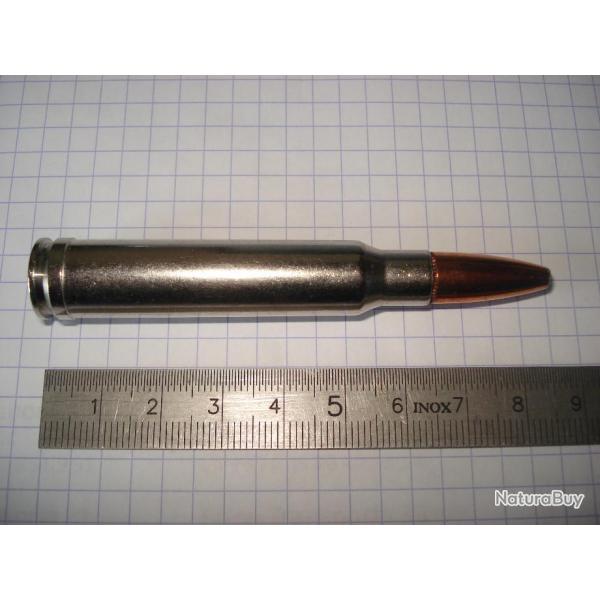 une cartouche de 338 winchester magnum, marque SPEER tui nickel,ogive demi blinde pour collection