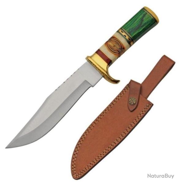 Couteau Bowie Forest Burn Manche Os/Bois Lame Acier Inox Etui Cuir PA203470