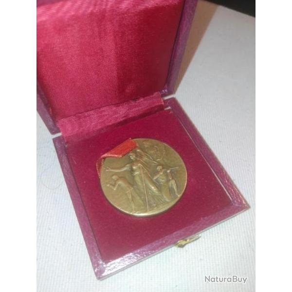 M�daille de table dans sa bo�te - bronze - encouragement au tir - pro patria.