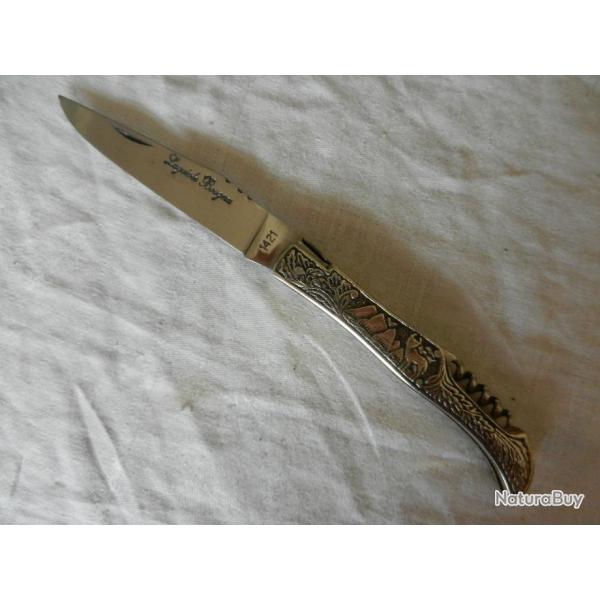 couteau de poche Laguiole Bougna tout m�tal - motifs montagnes-tire bouchon