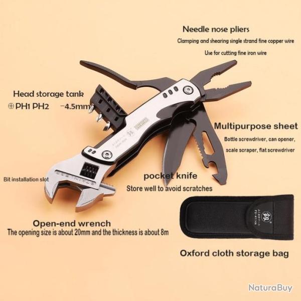 Nouveaut� Cl� Molette Pince Multifonction R�glable Etui Ceinture Acier 3cr-13 Qualit� Outil Combin�