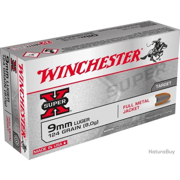 Munitions Winchester 9 mm Luger FULL METAL JACKET FMJ 124 gr