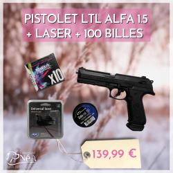 PACK2 Less Than Lethal Alfa 1 Cal.50 18 Joules + 100 billes + Laser