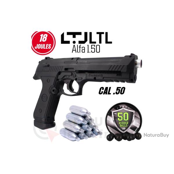 PACK4 D�fense LTL Alfa 1 .50 + 100 billes + 10 recharges CO2 LIV GRATIS
