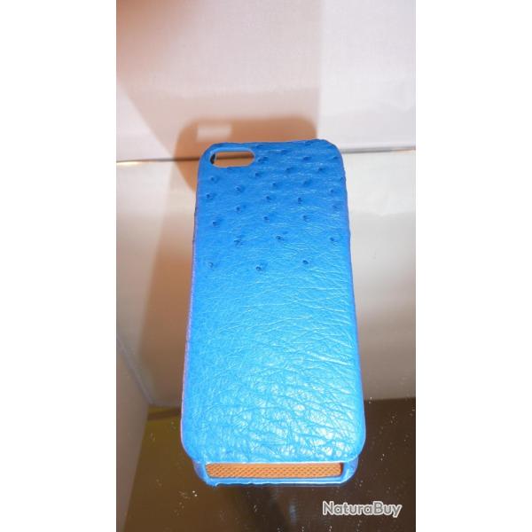 Coque Autruche Veritable pour iPhone 5/5s/5se-Bleu Blue