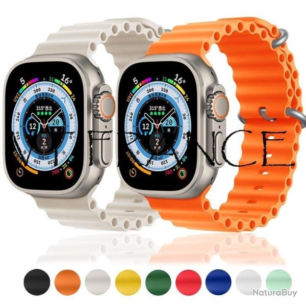 Bracelet Ocean Elastomere pour Montre iWatch Series, Couleur: Au Choix, Modele: 42/44/45mm