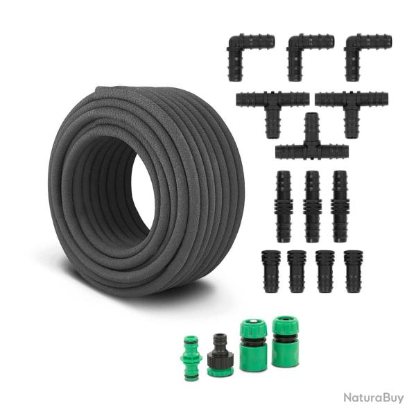 Tuyau poreux - 30 m - Avec raccord pour robinet, embouts et connecteurs arrosage jardin 14_0007434