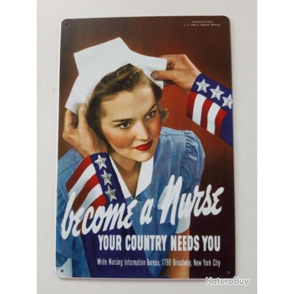 PLAQUE METAL WWII "BECOME A NURSE"