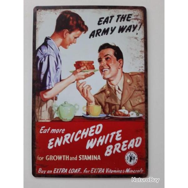 PLAQUE METAL WWII "EAT THE ARMY WAY"