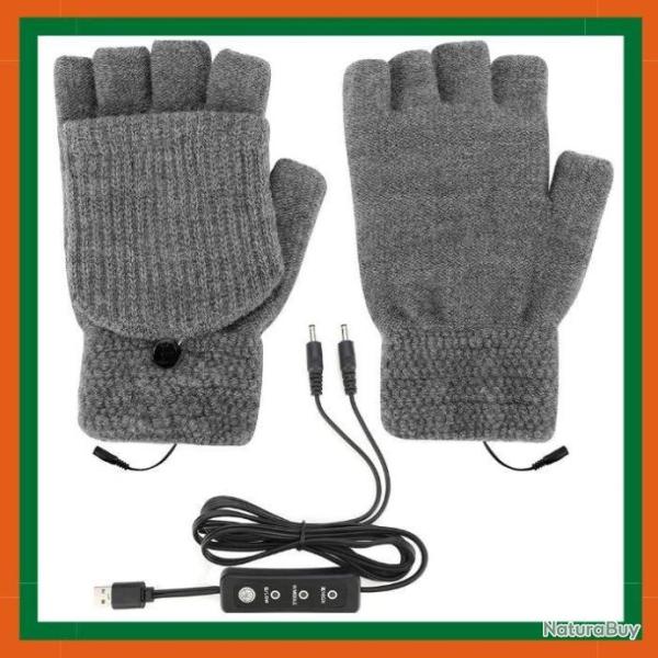 Gants demi Doigts chauffants USB - 3 modes de chauffe - Gris