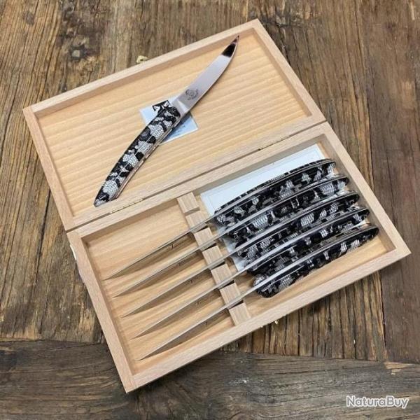 Coffret h�tre 6 couteaux � steak Le Thiers� manches r�sine dentelle - lames sigl�es Artum�s & Co