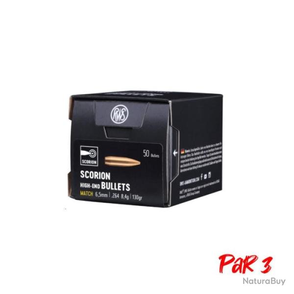 Ogives RWS Scorion - Boite de 50 - 6.5 mm / 130 gr / Par 3