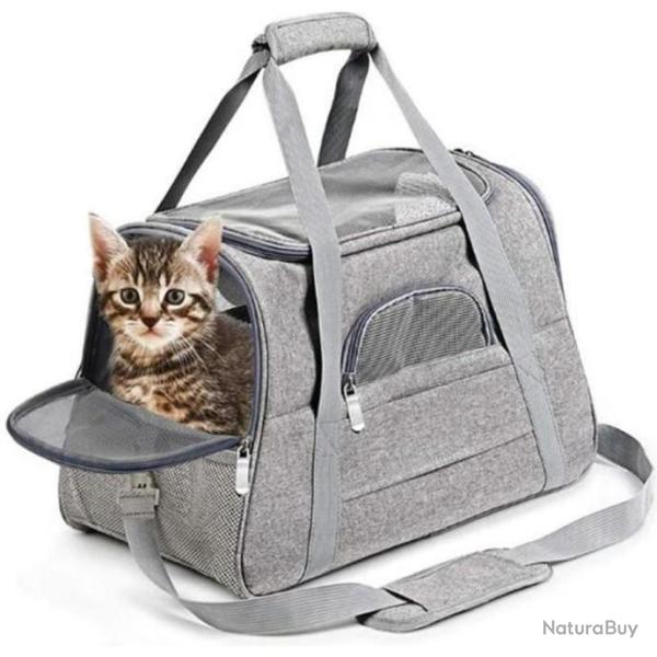 Sac de transport Animaux Chien Chat - Tissu Oxford - 43x25x28cm - Gris