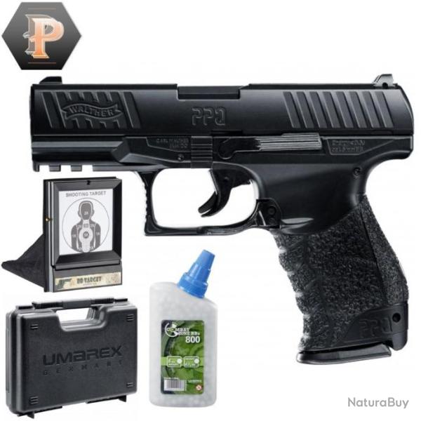 Pistolet Walther PPQ full m�tal billes 6mm � ressort 0,5J + billes + mallette + porte cible + cibles
