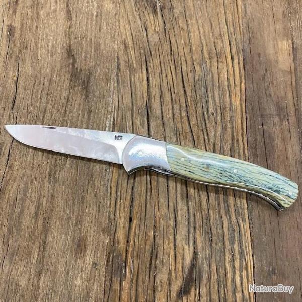 Couteau pliant Masse mod�le Sausseron - manche ivoire de mammouth, lame damas sigl�e Artum�s & Co