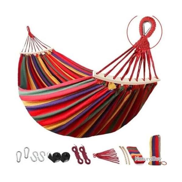 Hamac ext�rieur double 200 x 150cm Portable Toile r�sistante et durable 200 KG Rouge