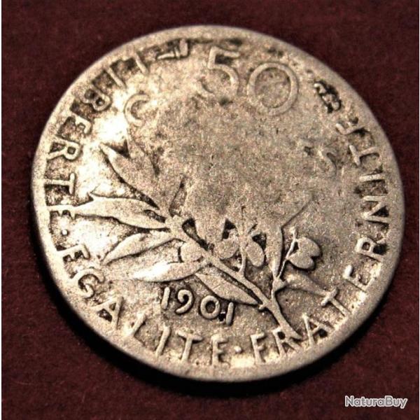 france piece de  50 centimes  1901 argent "semeuse "