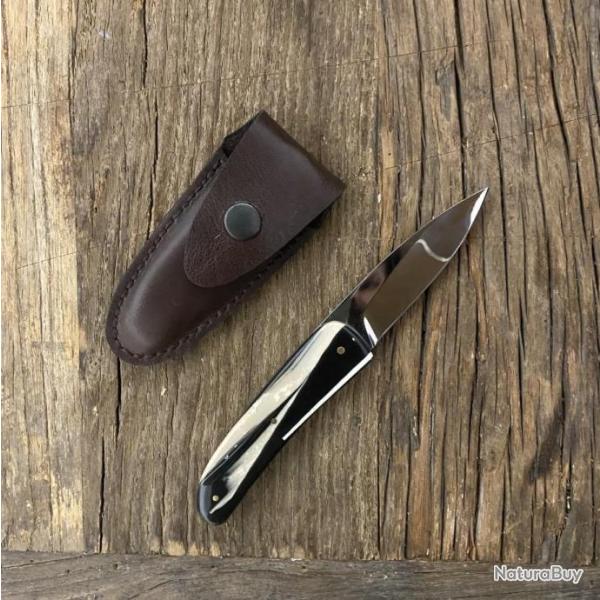 Couteau pliant Gerard Masse mod�le Country, manche ivoire de mammouth reconstitu�e + �tui cuir