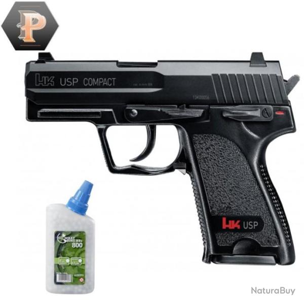 Pistolet HK USP compact billes 6mm � ressort 0,5J + billes