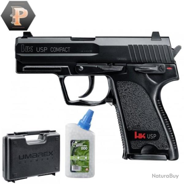Pistolet HK USP compact billes 6mm � ressort 0,5J + billes + mallette