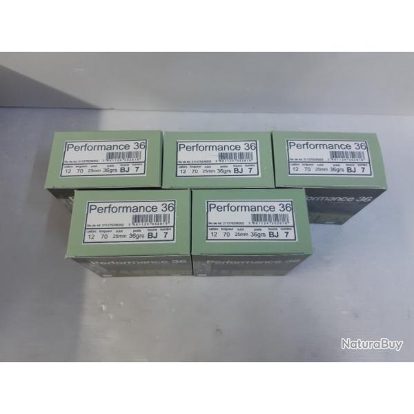 NEUF!!!CARTOUCHES JOCKER PERFORMANCE 36 70MM BJ PLOMB N�7 LOT DE 5 BOITES=125 CARTOUCHES