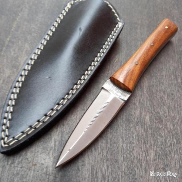 Couteau Dague double tranchants LIME Manche en Bois avec �tui en cuir