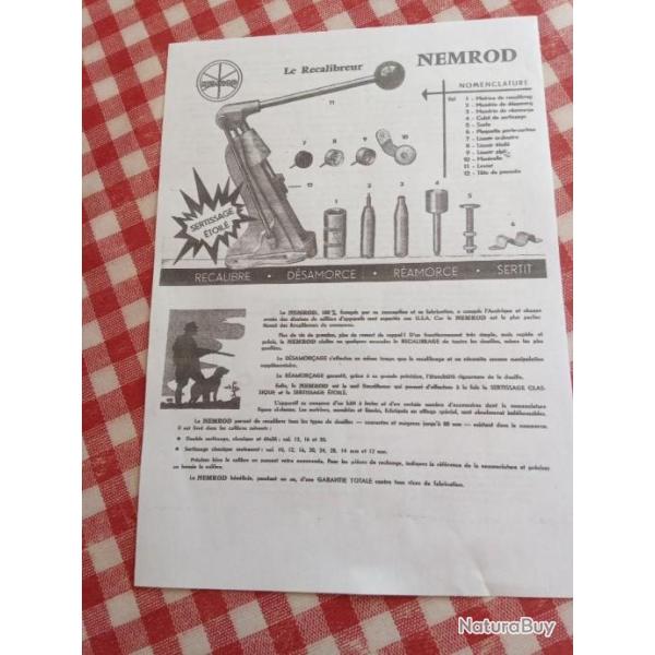 Notice sertisseur, recalibreur Nemrod de Manufrance (Photocopie)