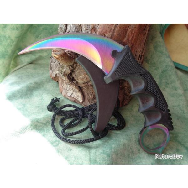 Couteau Karambit de Cou Lame Acier Spectrum Manche ABS Etui FRN CN211431RB