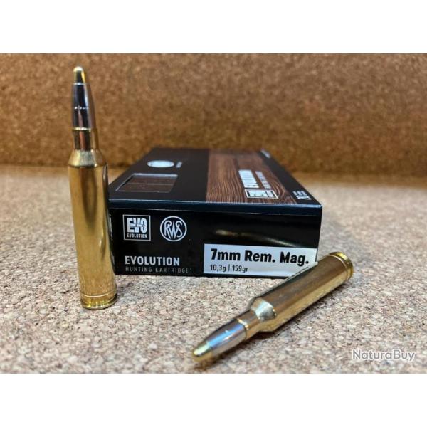 2 BOITES DE MUNITIONS CHASSE RWS CAL: 7mm REM MAG  EVO  10.3 GR