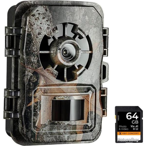 Cam�ra de Chasse 24MP 1296P/30fps 0.2S Vitesse D�clenchement IP66 �tanche SD 64G Nocturne