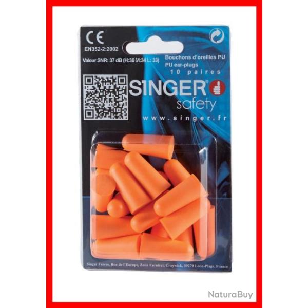 20 BOUCHONS D'OREILLES SOUS BLISTER SINGER SAFETY