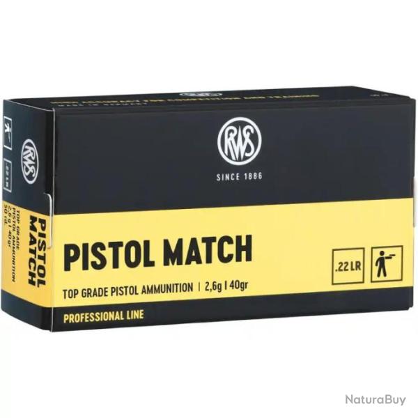 Munitions RWS 22 LR Pistol Match 2.6g 40gr x5 boites