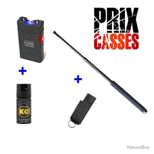 SHOCKER ELECTRIQUE MOD�LE 800 + MATRAQUE TELESCOPIQUE + ETUI  + BOMBE LACRYMOGENE CS GAZ 40