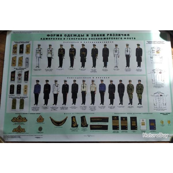 AUTHENTIQUE POSTER / AFFICHE UNIFORME DES AMIRAUX ET DES G�N�RAUX MARINE URSS/CCCP 1988