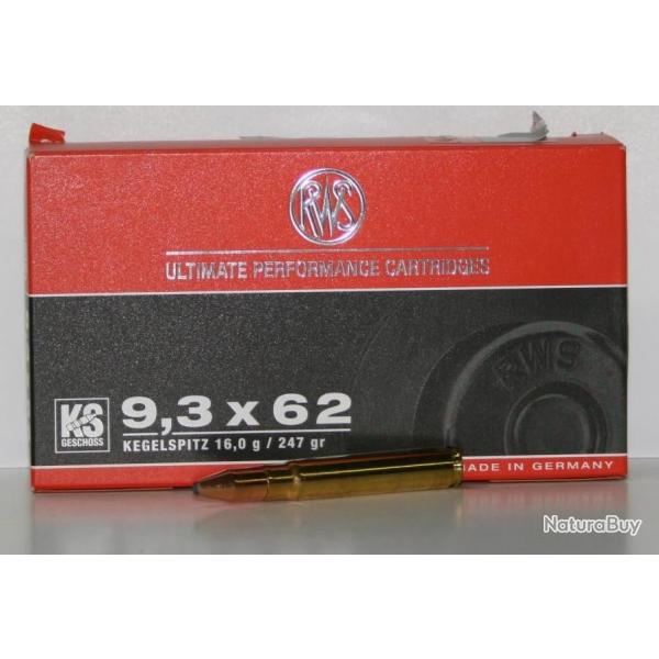 MUNITIONS RWS KEGELSPITZ 247GR CAL. 9.3X62 X20