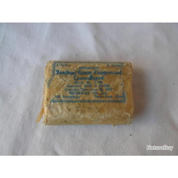 WW2 US BANDE AMRICAINE " BANDAGE GAUZE COMPRESSED CAMOUFLAGED " DAT DU 29 JUIN 1943